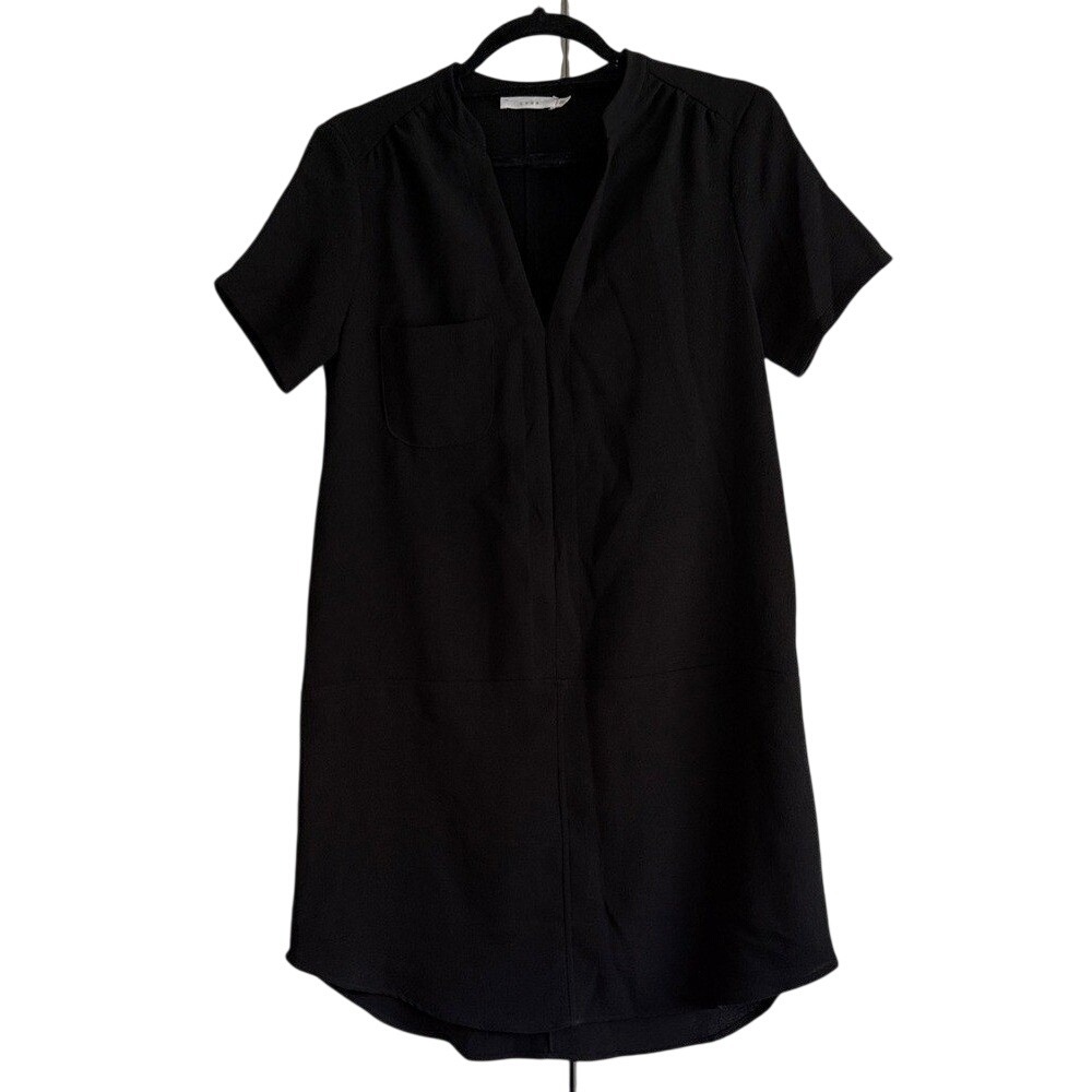 LUSH Black Short Sleeve V Neck Pocket Shirt Dress Women Size‎ Small LBD Casual